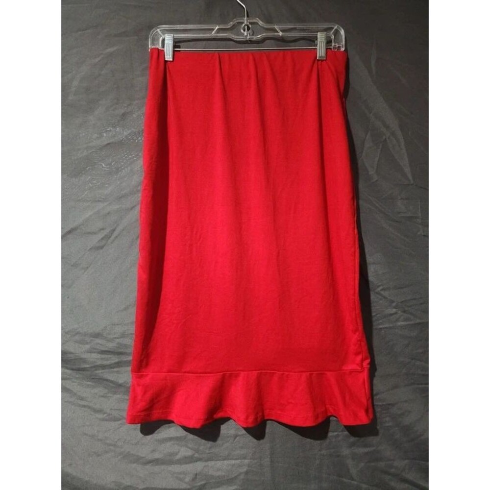 Wet Seal 1XL Red Ruffle Hem Stretch Midi Skirt